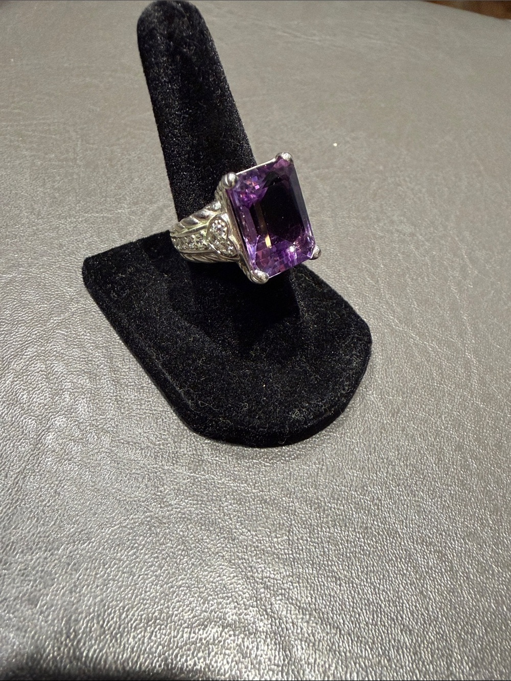 Judith Ripka Silver Ring with Emerald-Cut amethyst